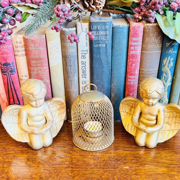 2 Vintage Gold Terracotta Angels - Picture 14 of 14